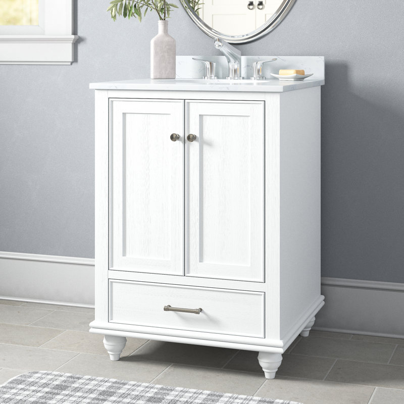 Three Posts™ Belton 24.02'' Free Standing Single Bathroom Vanity with Engineered Stone Top